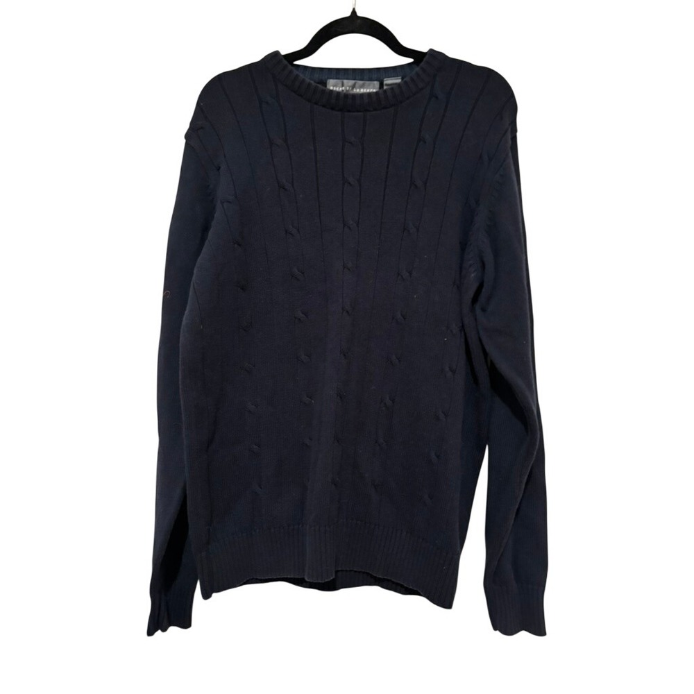 Oscar De La Renta sz L navy blue cotton cable knit sweater old money LL